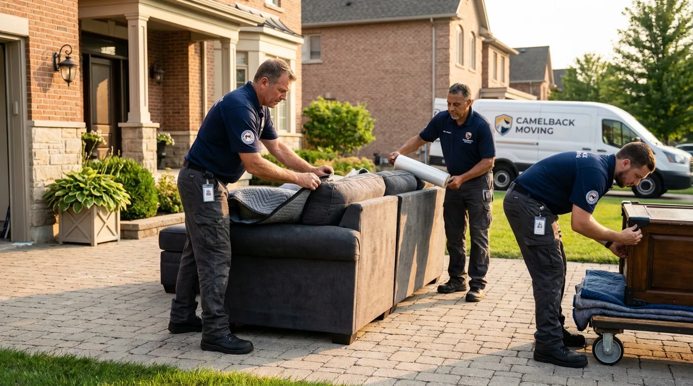 Large estate moving crew wrapping furniture in Andover, MN