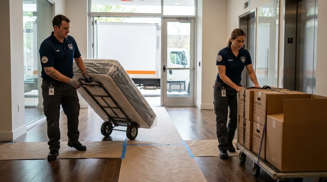 Professional apartment movers loading elevator in Andover, MN